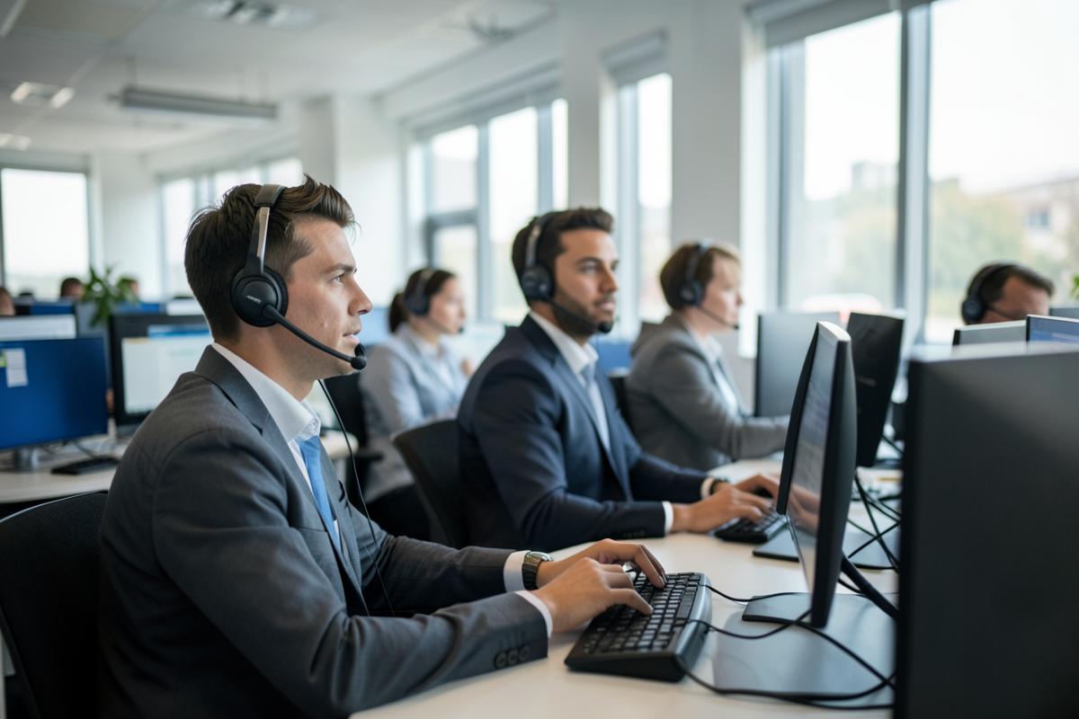 Time comercial acompanhando conversas com clientes na tela do computador