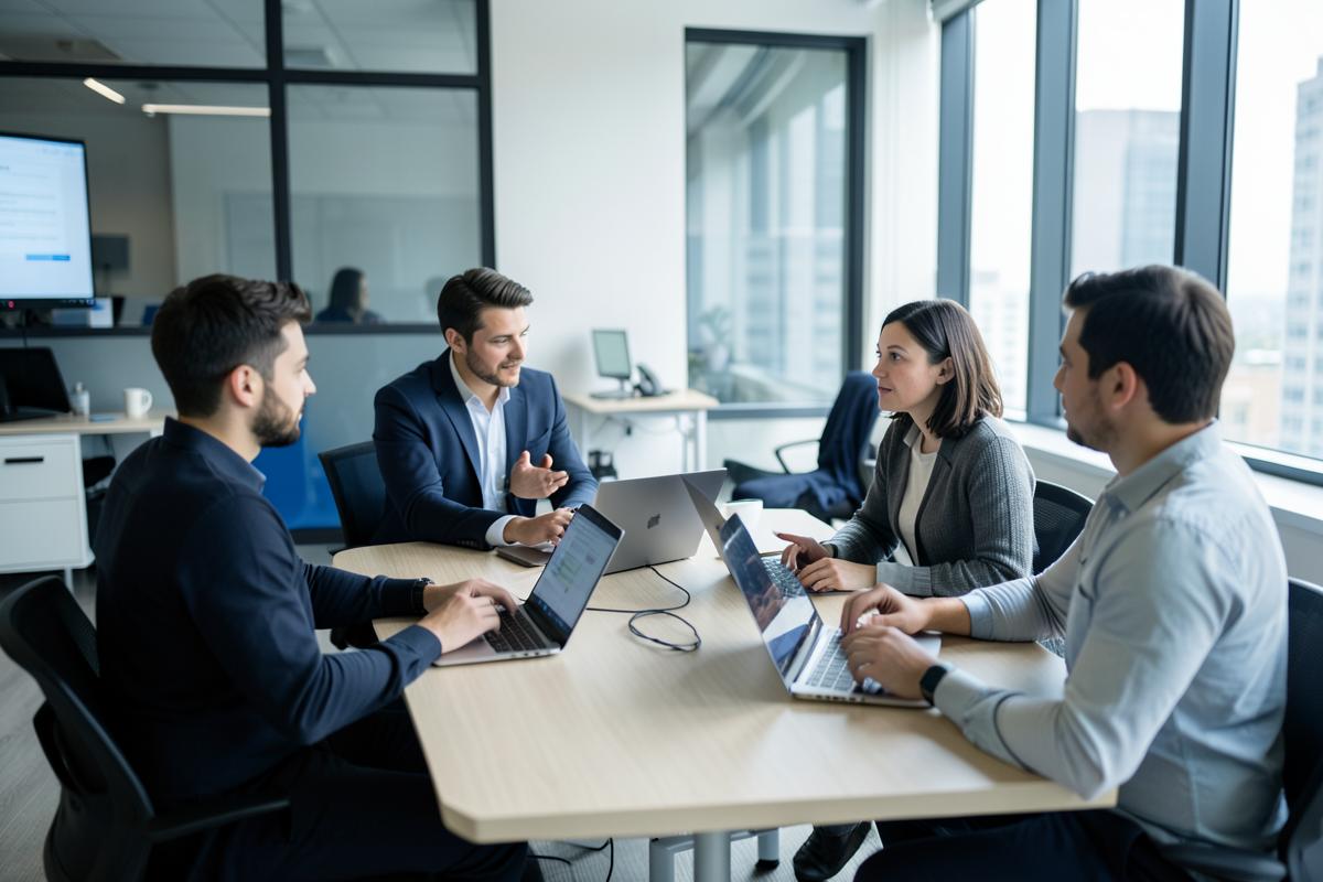 Equipe testando respostas geradas por IA em um notebook