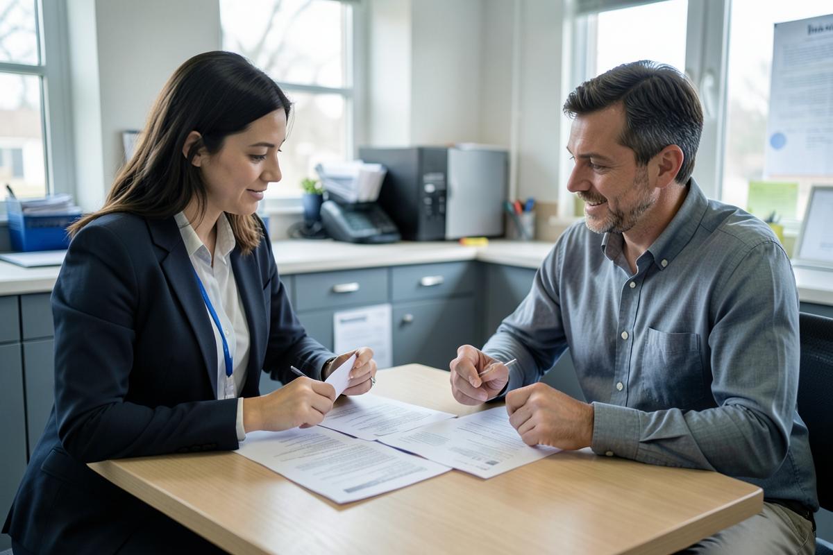 Dupla revisando notas e extratos bancários na mesa do escritório
