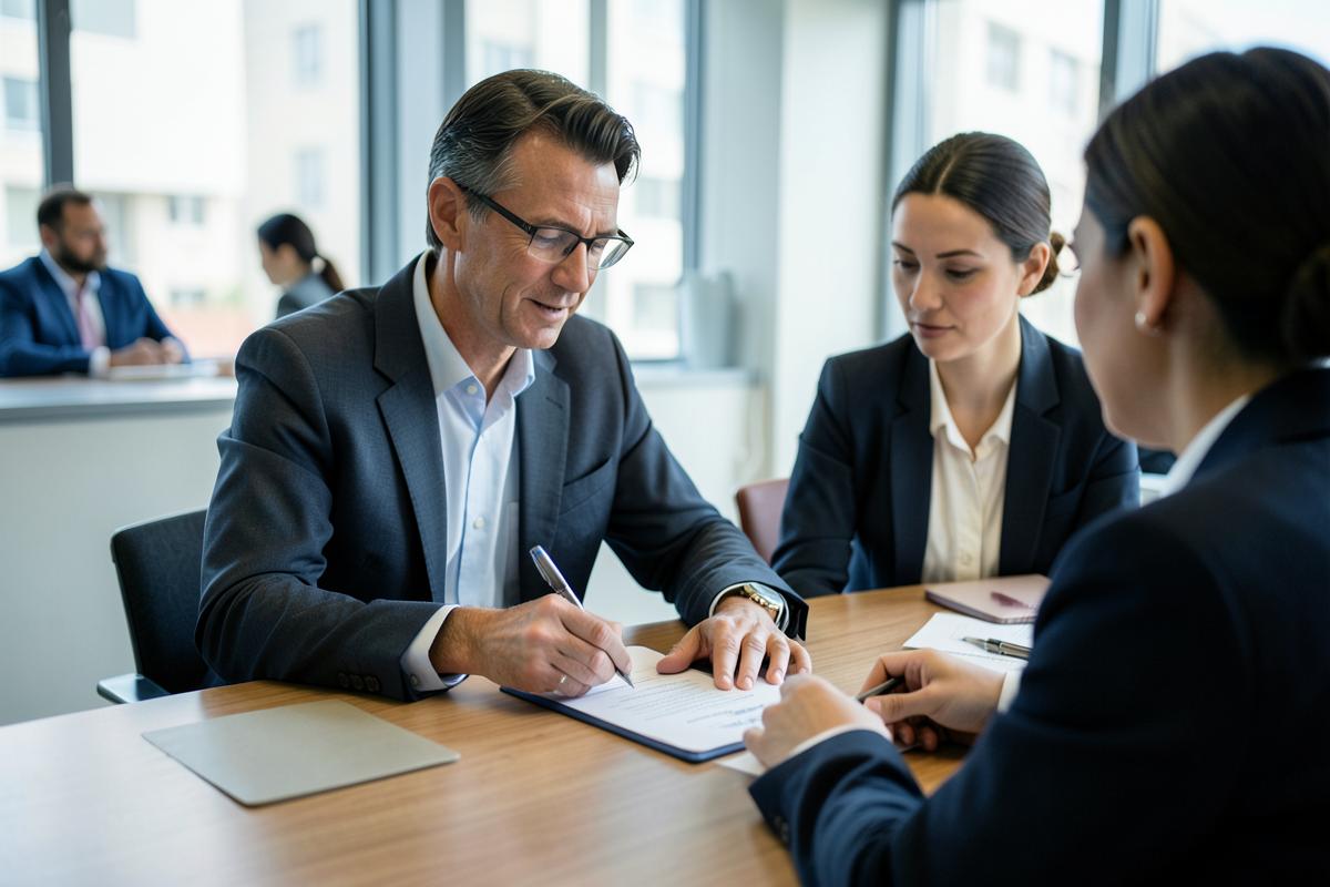 Empresário assinando um contrato de serviço continuado com clientes