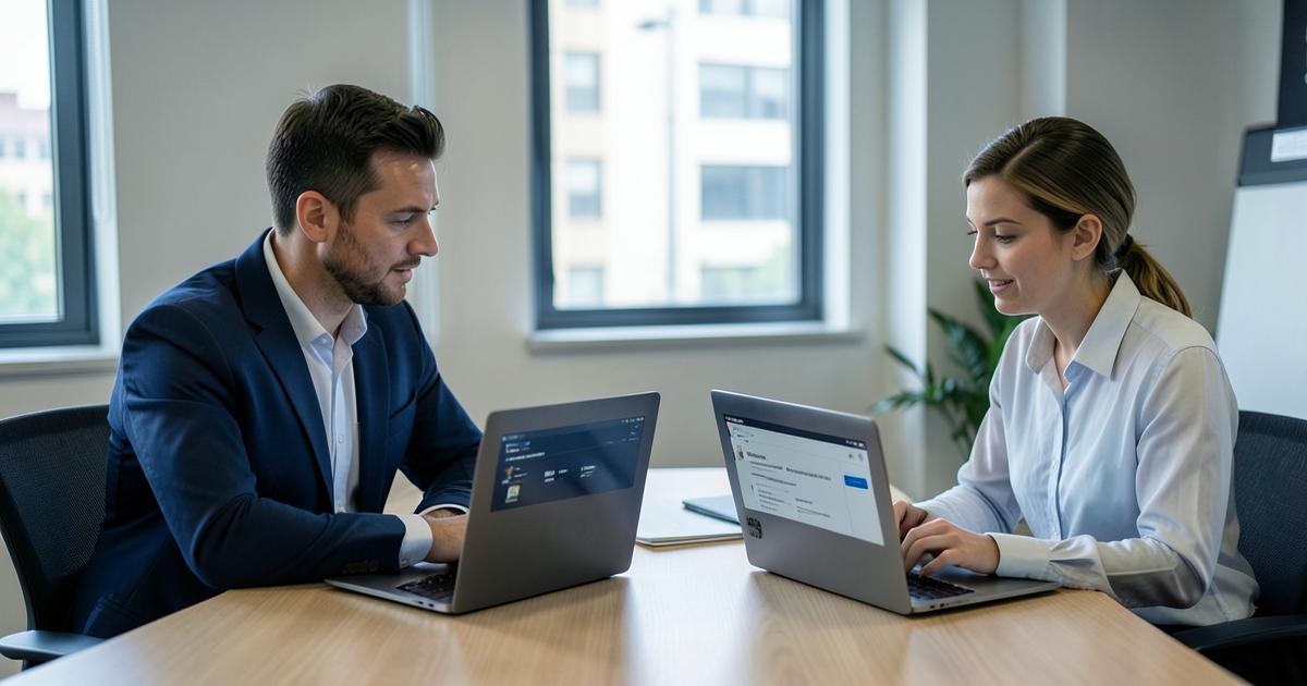 Gestores comparando alternativas de software em uma reunião